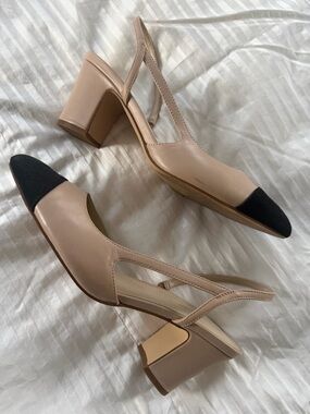 Marc Fisher Two-Tone Nude and Black Slingback Block Heels